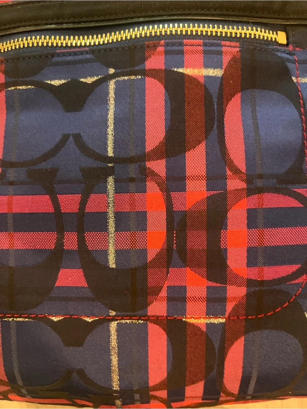 Coach Poppy metallic Tartan Plaid slim chain tote
